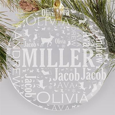 Family Word-Art Round Glass Holiday Ornament