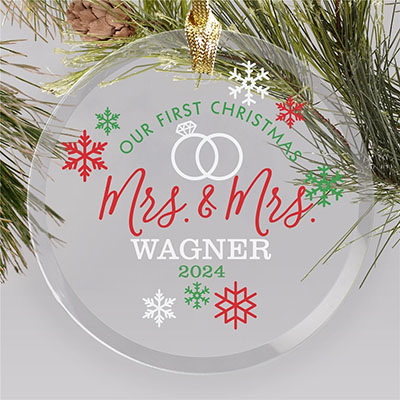 Personalized Our First Christmas As Mr And Mrs Glass Holiday Ornament