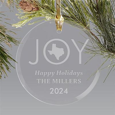 Engraved State Round Glass Christmas Ornament