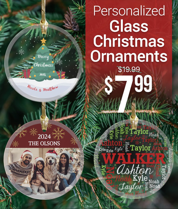 $7.99 Personalized Glass Christmas Ornaments With Code: ELF7KT