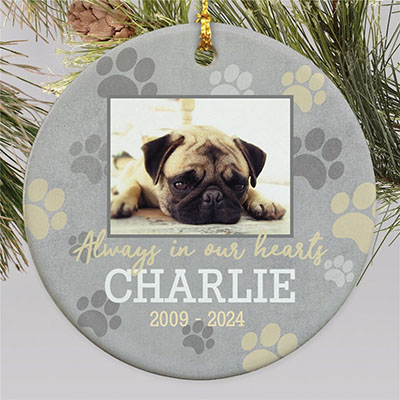 Personalized Always In Our Hearts Paw Print Ornament