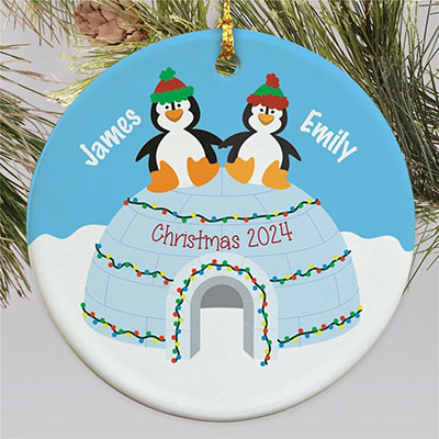 Personalized Penguin Couple Christmas Ornament