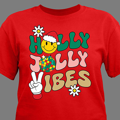 Holly Jolly Vibes Red Christmas T-Shirt