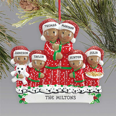 Pajama African American Personalized Family Holiday Ornament