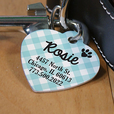 Personalized Plaid Heart Pet Tag