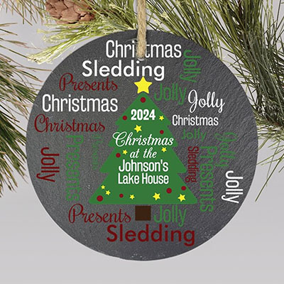 Personalized Christmas Tree Word Art Slate Ornament