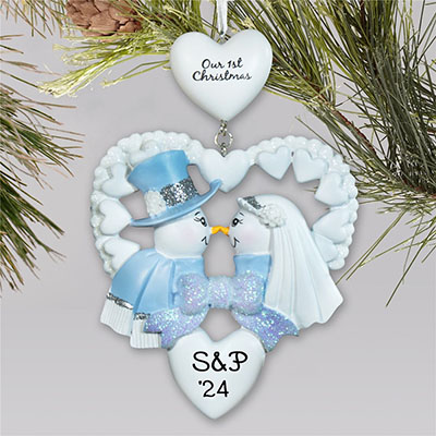 Personalized First Christmas Snow Couple Holiday Ornament