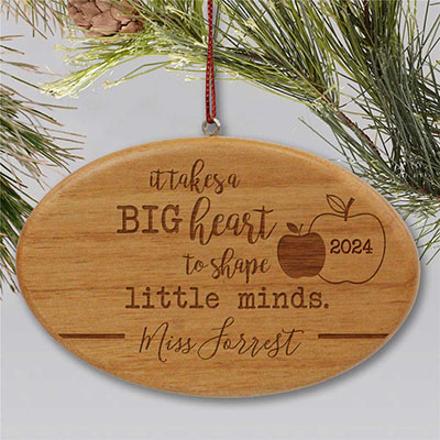 Engraved It Takes a Big Heart Teacher Wood Oval Ornament