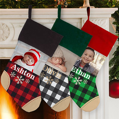 Personalized Buffalo Plaid Photo Stocking