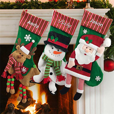 Stripe Character Christmas Stockings With Names Embroidered