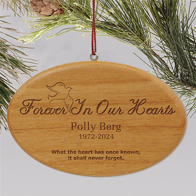 Wooden Forever In Our Hearts Memorial Christmas Ornament