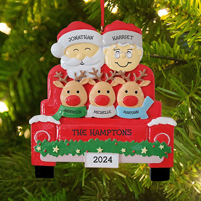 Personalized Santa and Reindeer Family Ornament