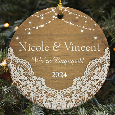 Personalized We're Engaged Ceramic Holiday Ornament