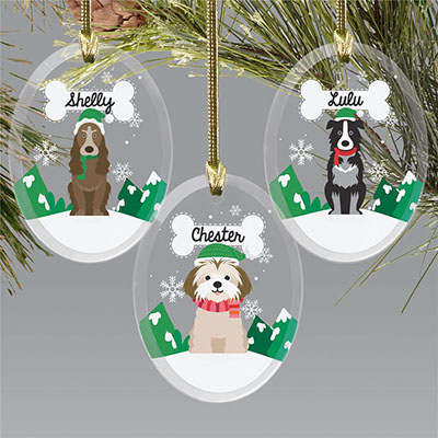 Personalized Christmas Dog Breeds Oval Glass Ornament