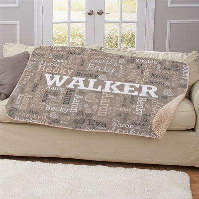 Personalized Family Name Word-Art 50x60 Sherpa Blanket