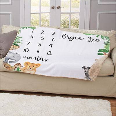 Personalized Animals Baby Monthly Milestone 50x60 Sherpa Blanket