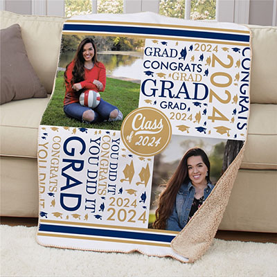 Personalized 2 Photo Graduation Word Art 50x60 Sherpa Blanket