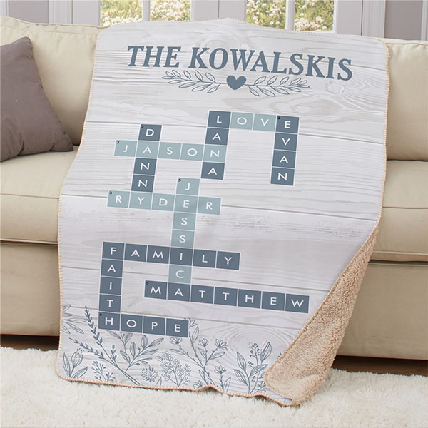 Personalized Blue Floral Crossword 50x60 Sherpa Blanket