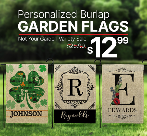 $12.99 Personalized Burlap Garden Flags With Code: BURLAP12BT