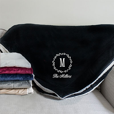 Embroidered Monogram Sherpa Blanket