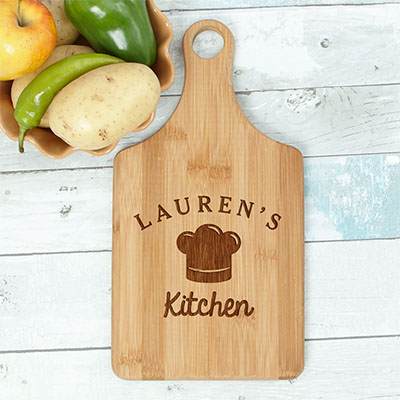 Engraved Chef Hat Paddle Cutting Board