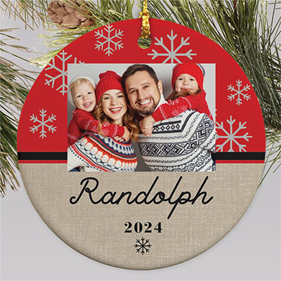 Personalized Red Snowflakes Round Ornament