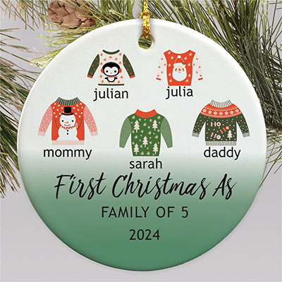 Personalized Family Christmas Sweaters Round Ornament