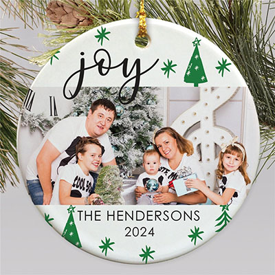 Personalized Joy Christmas Trees Round Ornament