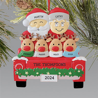 Personalized Santa and Reindeer Family Ornament