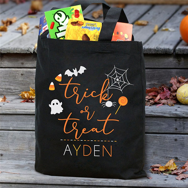 Personalized Halloween Initial Word Art Black Tote Bag