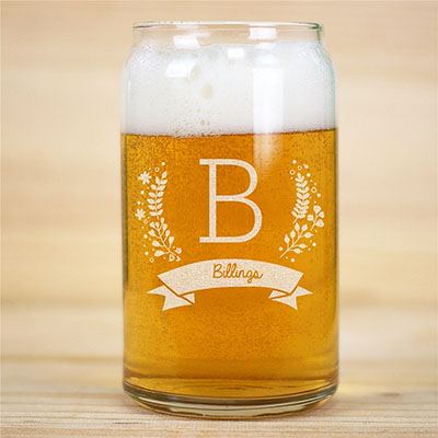 Engraved Family Initial Beer Can Glass