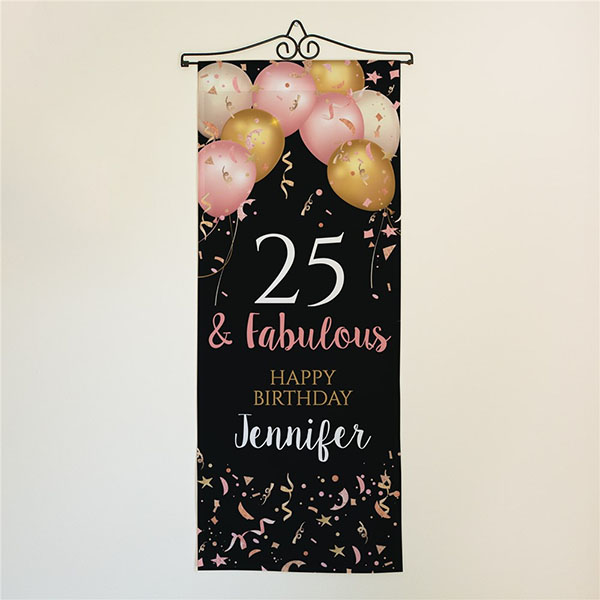 Personalized Pink, Gold & White Balloons Wall Hanging