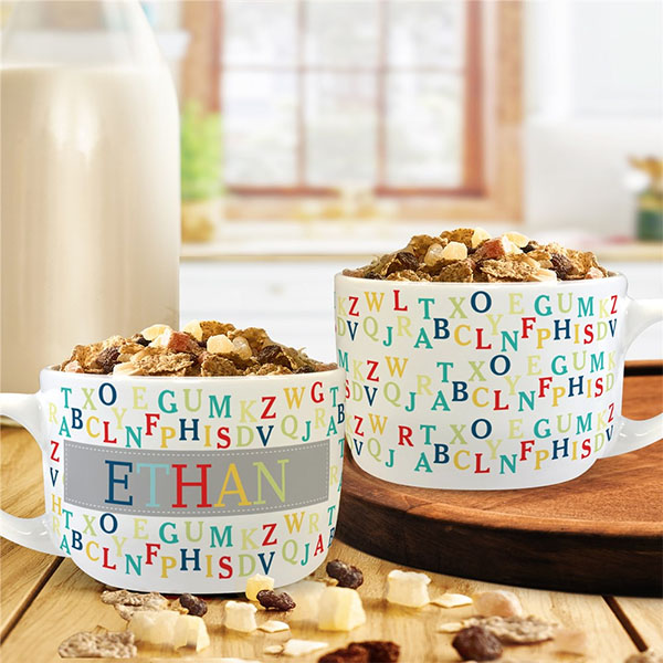 Personalized Colorful Alphabet Bowl with Handle