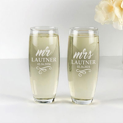 Engraved Mr & Mrs Stemless Flute Set