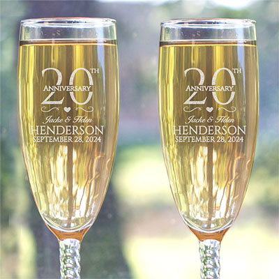 Engraved Wedding Anniversary Toasting Flutes