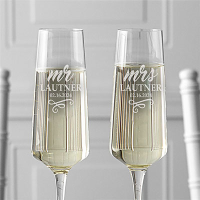 Engraved Mr. & Mrs. Champagne Estate Glasses Set