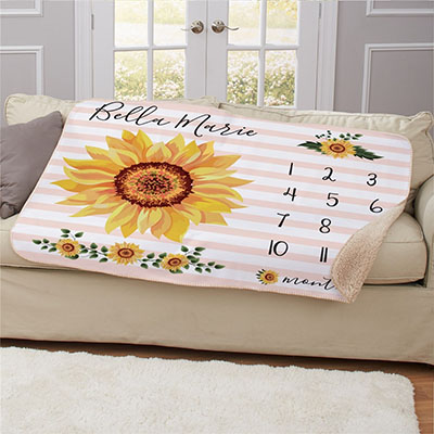 Personalized Sunflower Baby Monthly Milestone 50x60 Sherpa Blanket