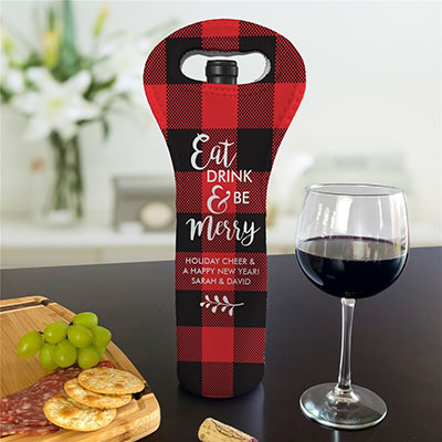 Personalized Buffalo Plaid Wine Gift Bag