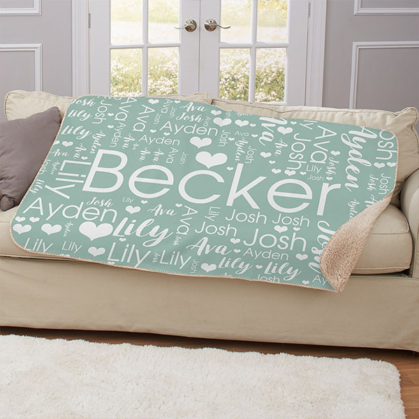 Personalized Single Color Word Art Sherpa Blanket
