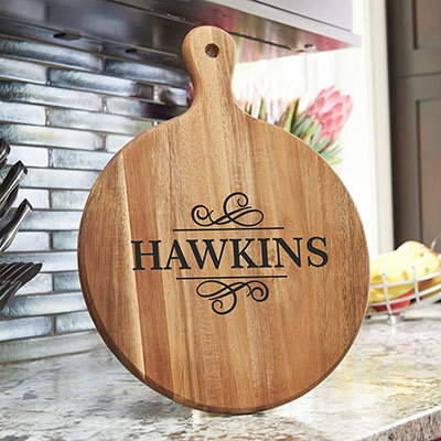 Personalized Family Name With Swirls Acacia Paddle