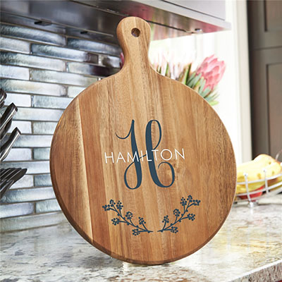 Personalized Initial & Family Name with Branches Acacia Wood Paddle