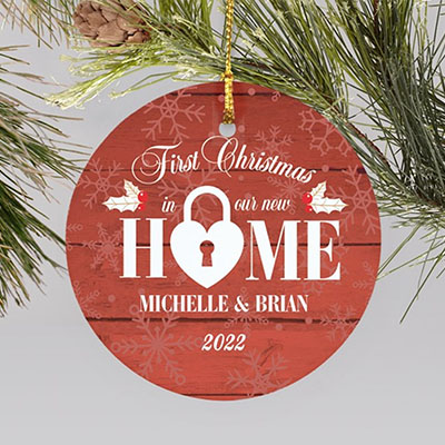 Personalized First Christmas In Our New Home Ceramic Holiday Ornament