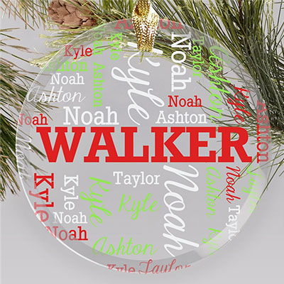 Personalized Family Word-Art Round Glass Holiday Ornament