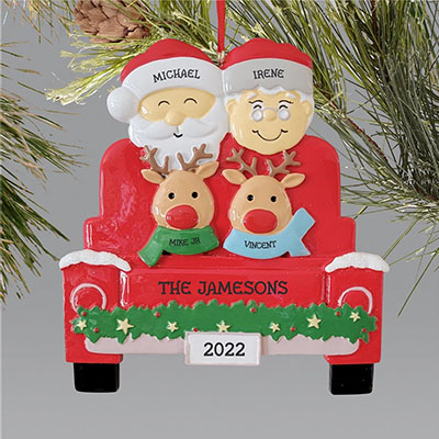 Personalized Santa and Reindeer Family Ornament