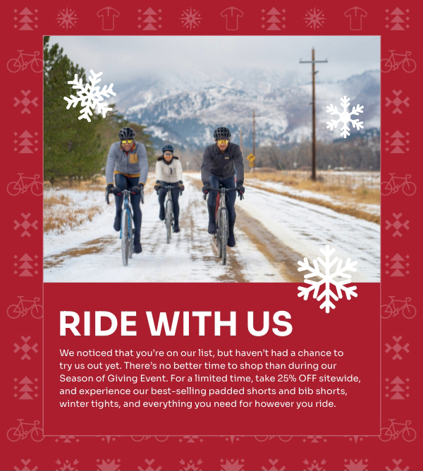 Three riders on a snowy gravel road