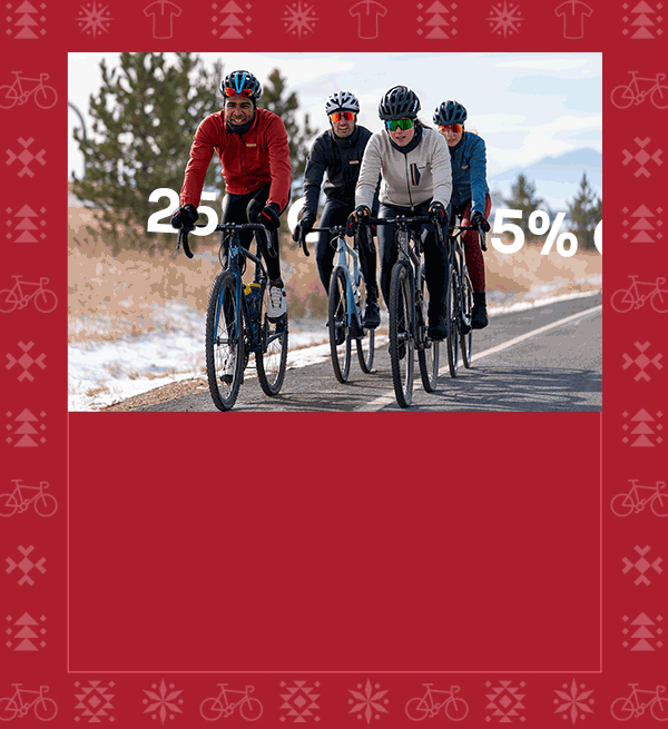 $ cyclists ride along a snowy road