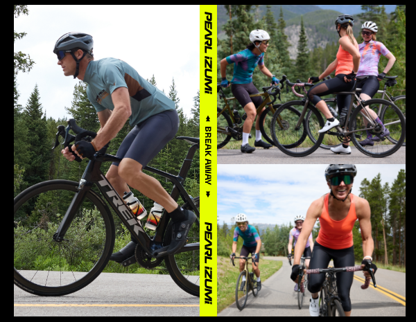 Collage of imagery of road cyclists in warm weather gear.