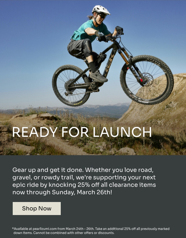 Mountain biker in midair with copy "Ready for launch"