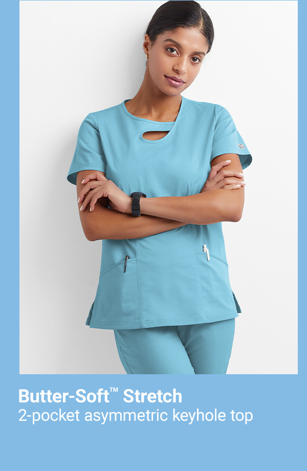 2-Pocket Asymmetric Keyhole Scrub Top >