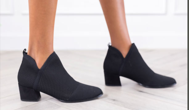 KANISH knitted slip on block heel ankle boot